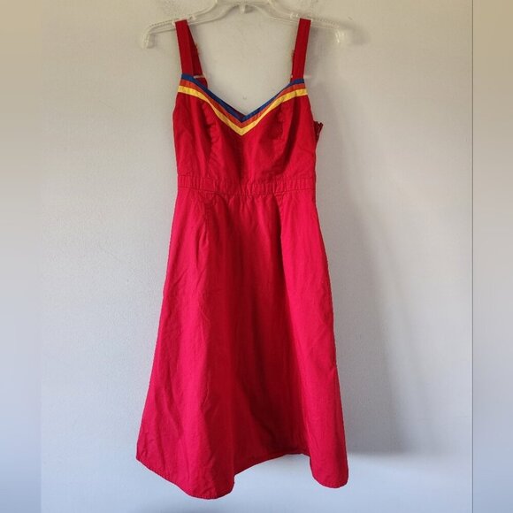 MODCLOTH | Vibrant Colorful Retro Red Verve Cotton Dress Sz 4 - Picture 2 of 5